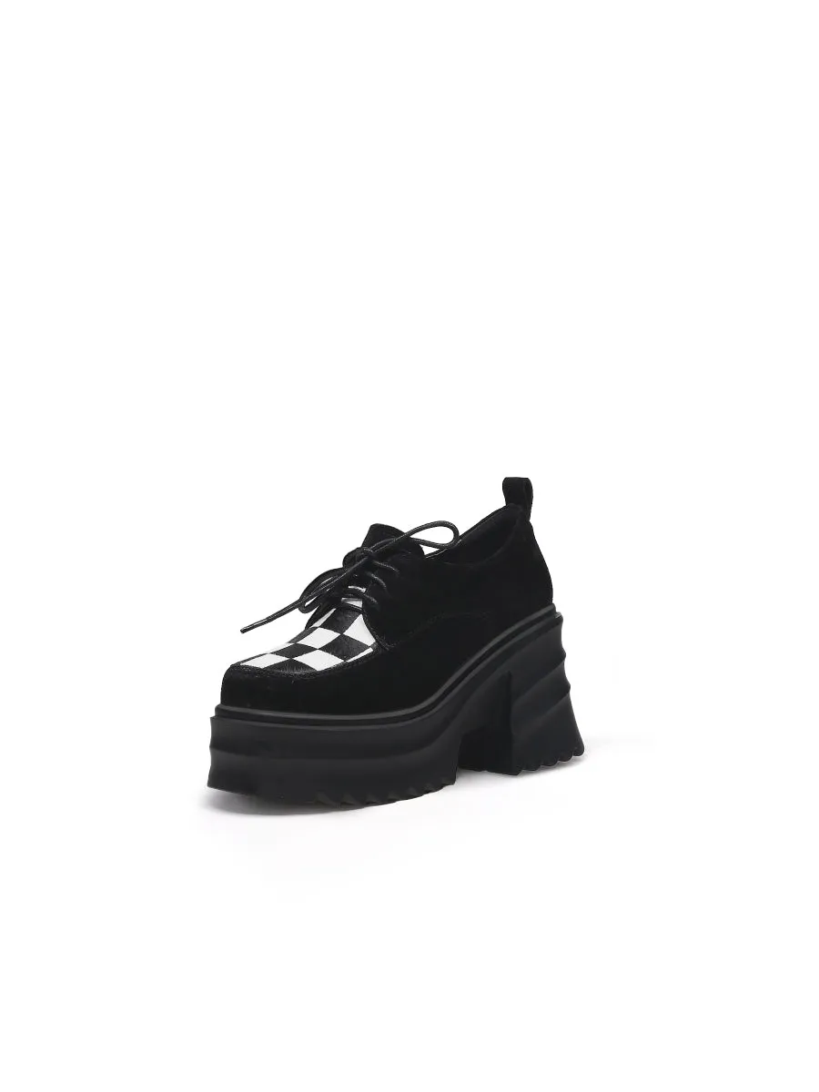 Black Suede Leather Chunky Heel Oxford