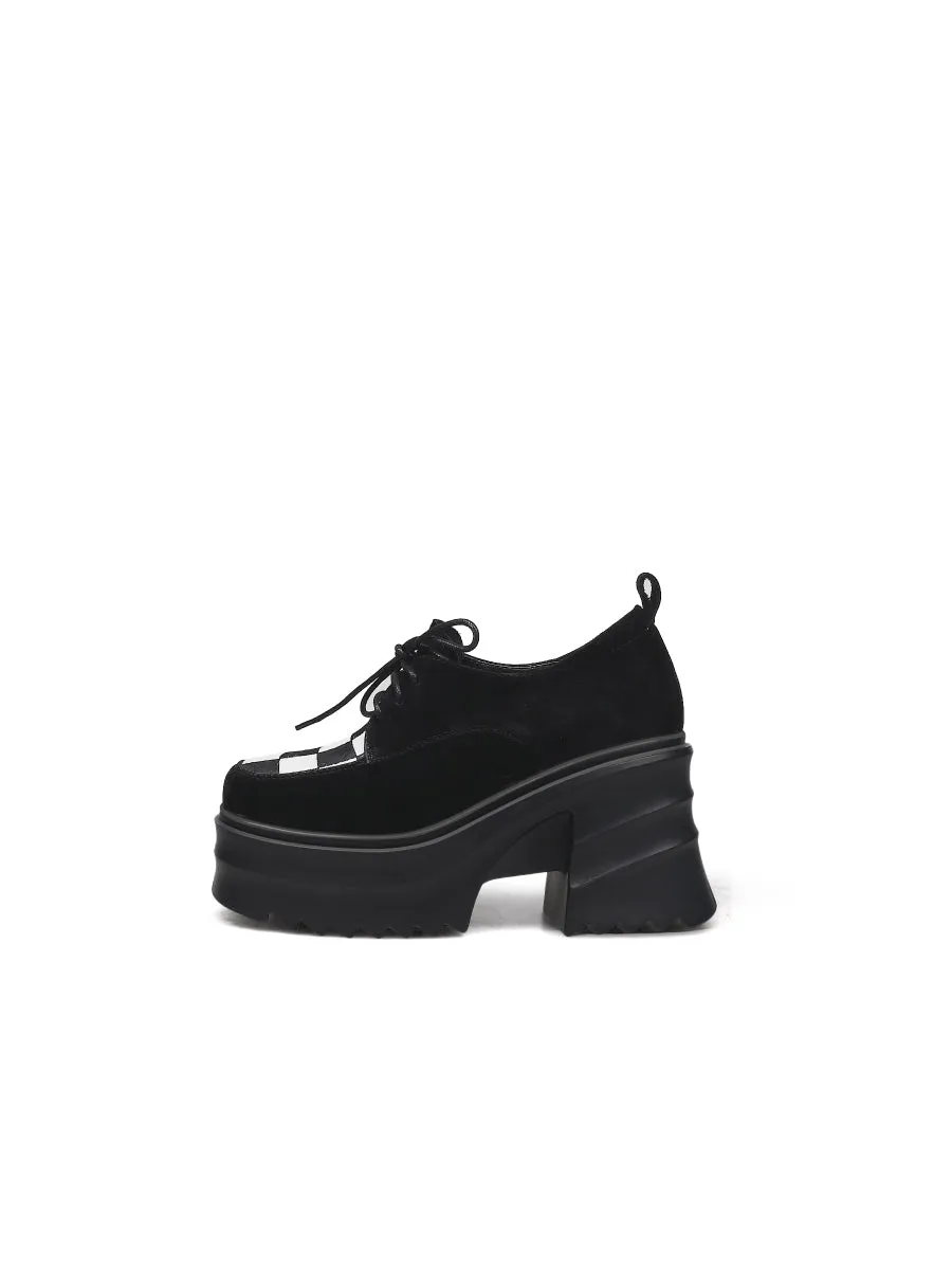 Black Suede Leather Chunky Heel Oxford