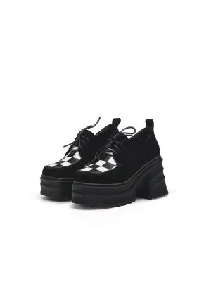 Black Suede Leather Chunky Heel Oxford