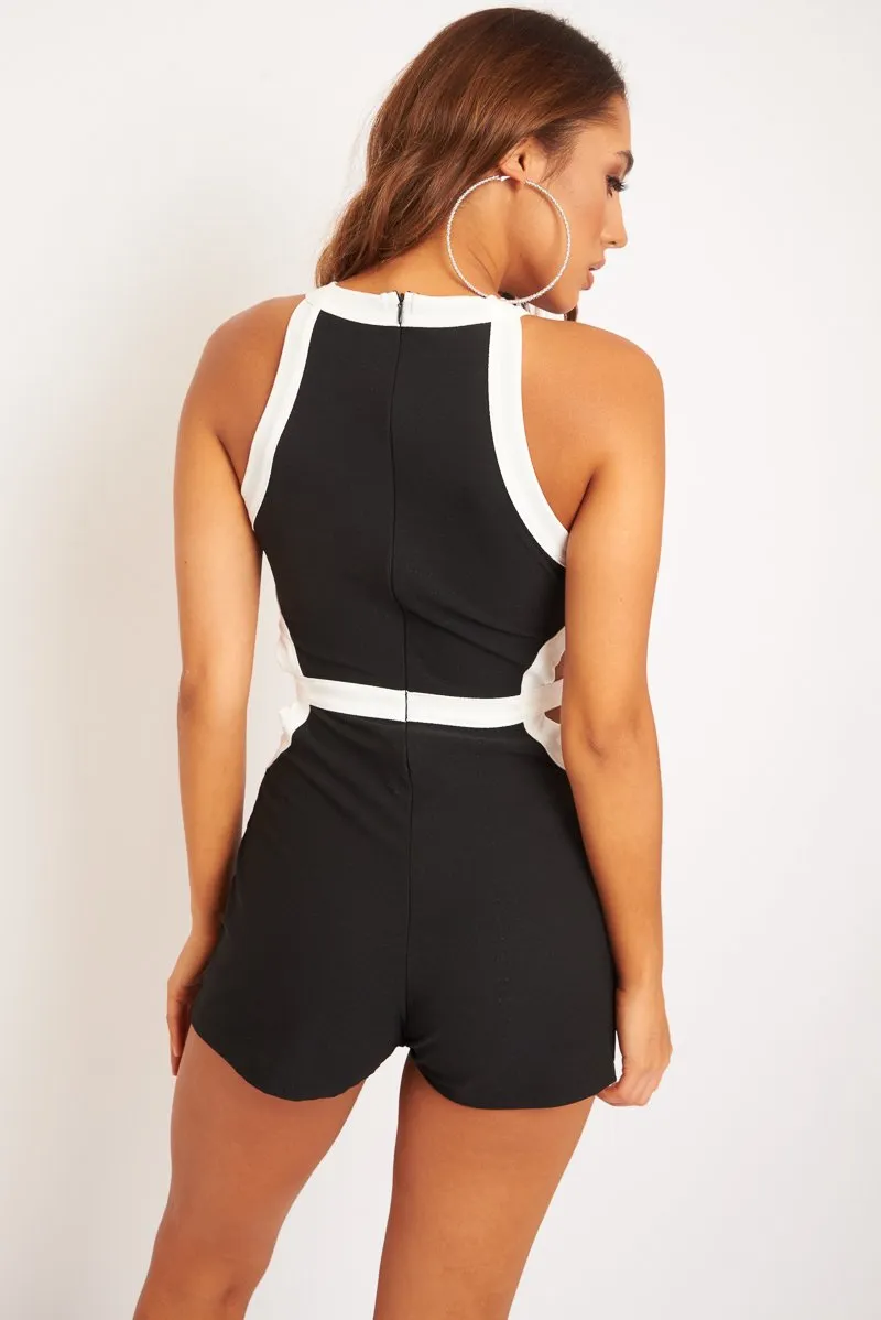 Black White Side Cut Out Playsuit - Posey