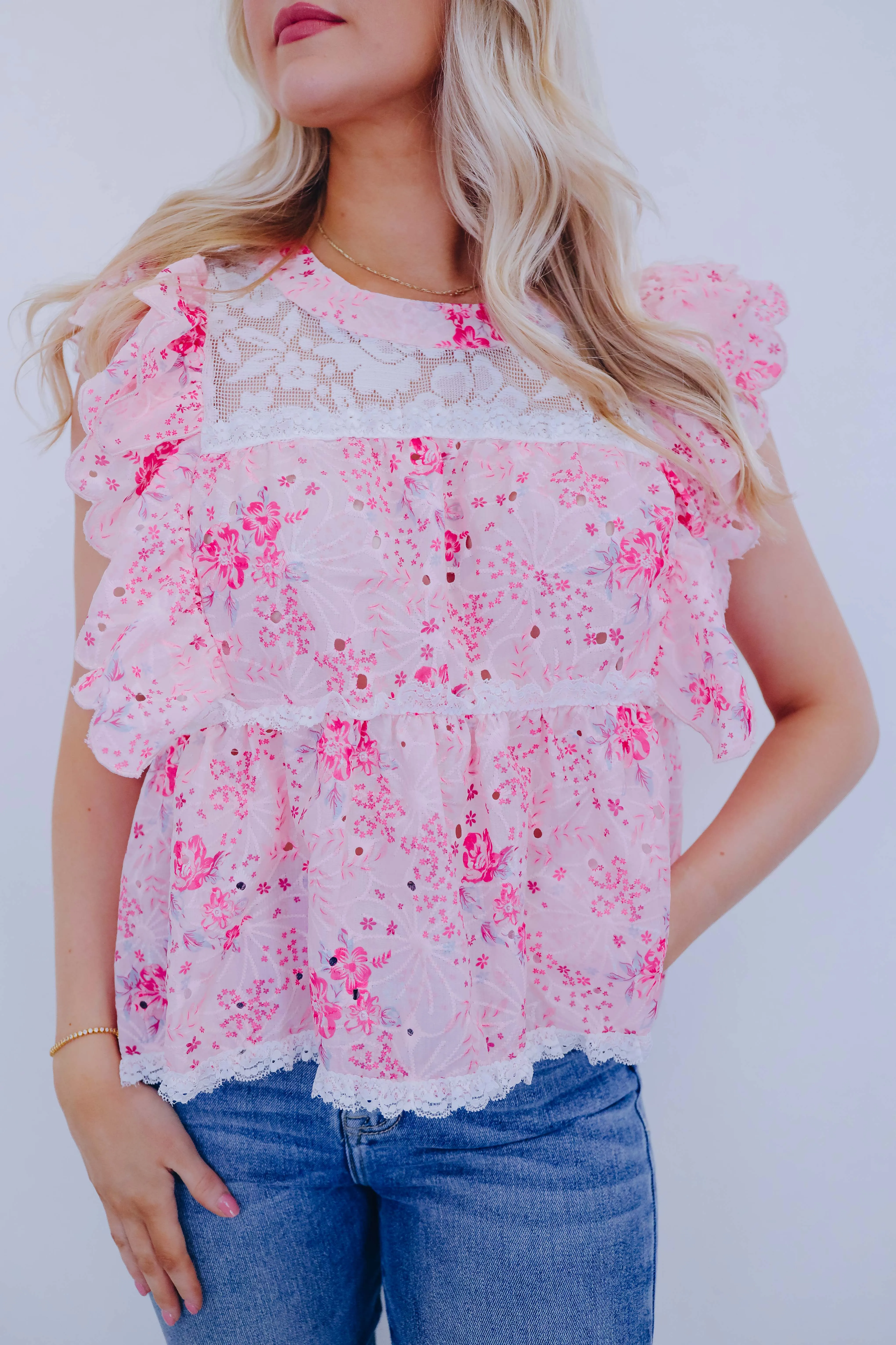 Blooming Lace Ruffled Babydoll Top By POL- 2 Colors