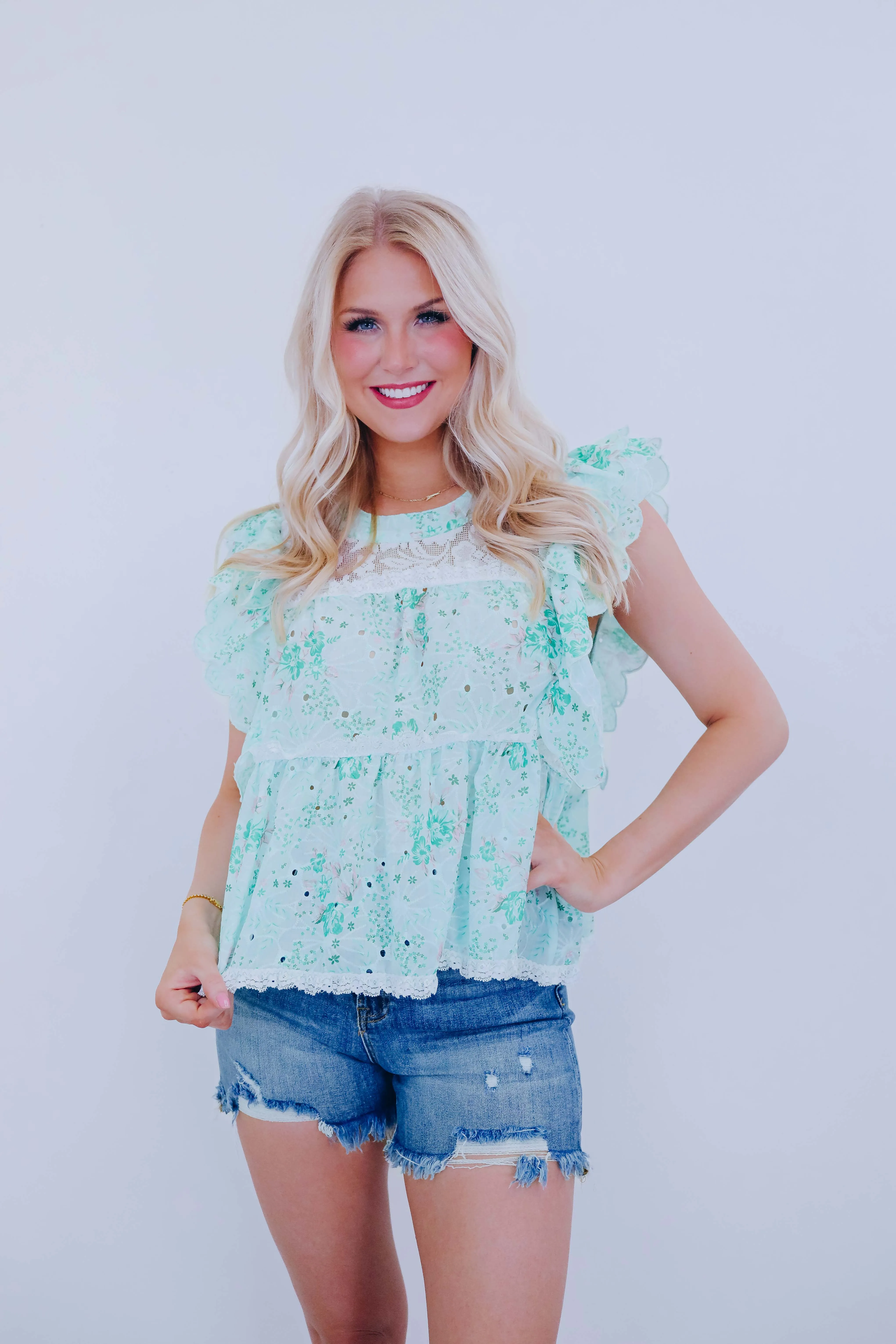 Blooming Lace Ruffled Babydoll Top By POL- 2 Colors