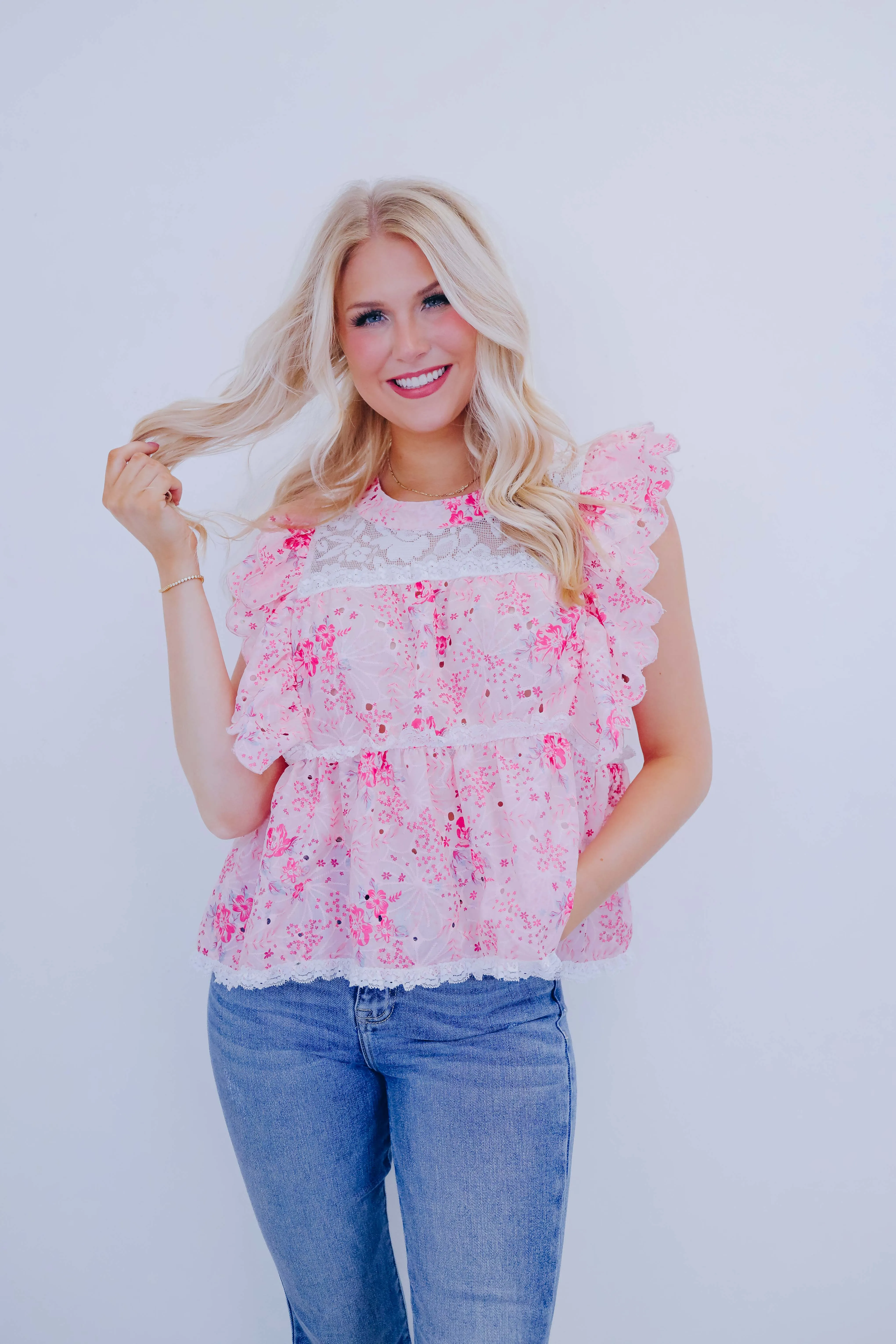 Blooming Lace Ruffled Babydoll Top By POL- 2 Colors