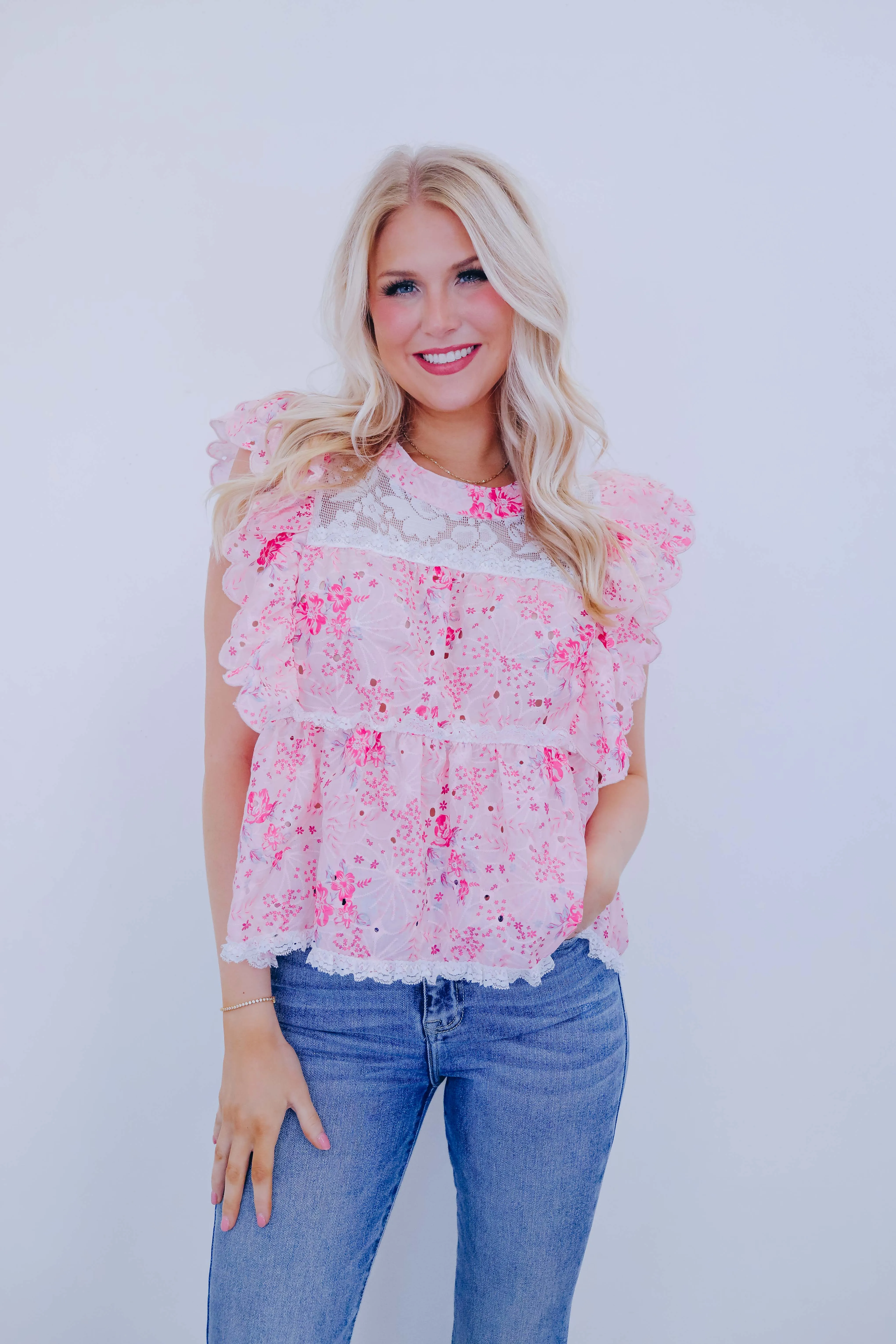 Blooming Lace Ruffled Babydoll Top By POL- 2 Colors