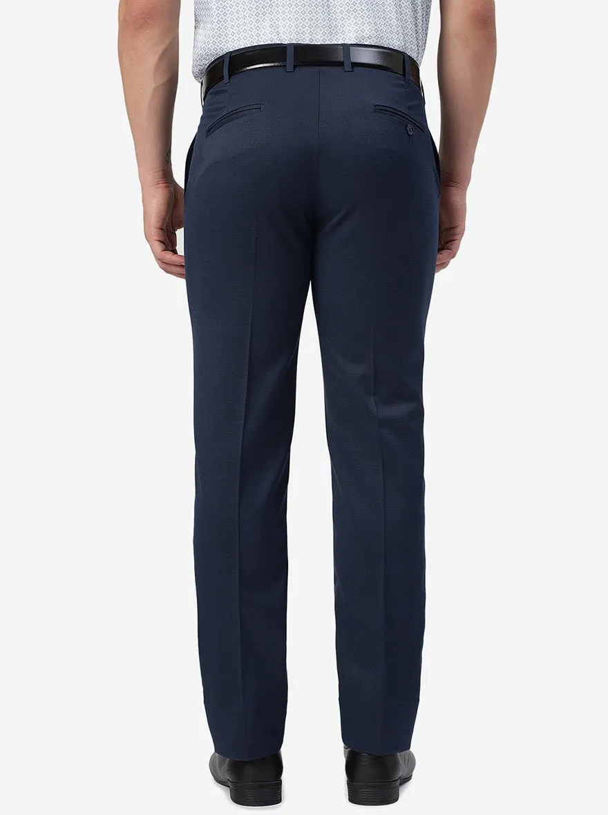 Blue Solid Slim Fit Formal Trouser | Greenfibre