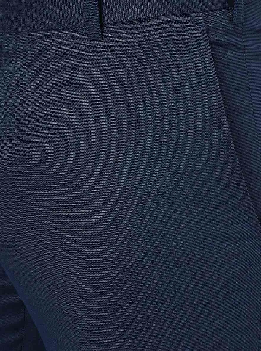 Blue Solid Slim Fit Formal Trouser | Greenfibre