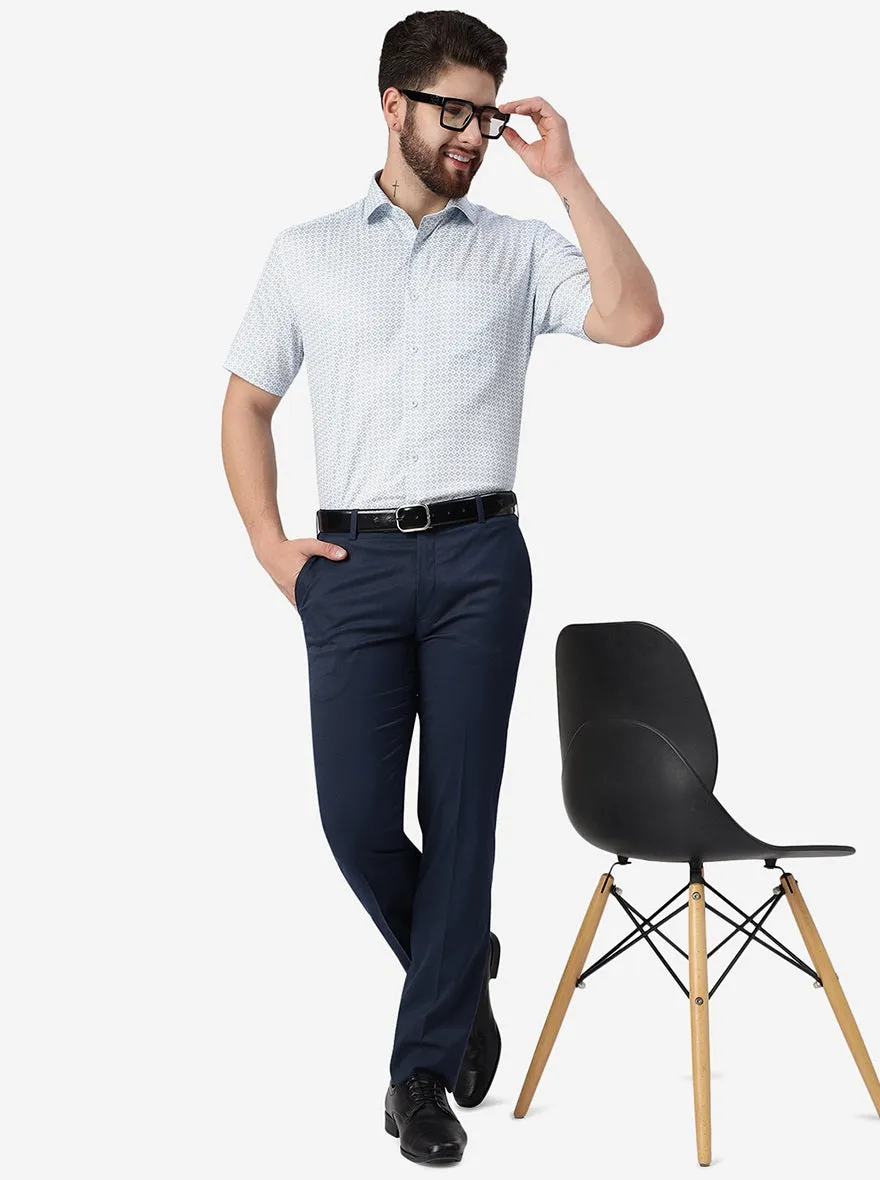 Blue Solid Slim Fit Formal Trouser | Greenfibre