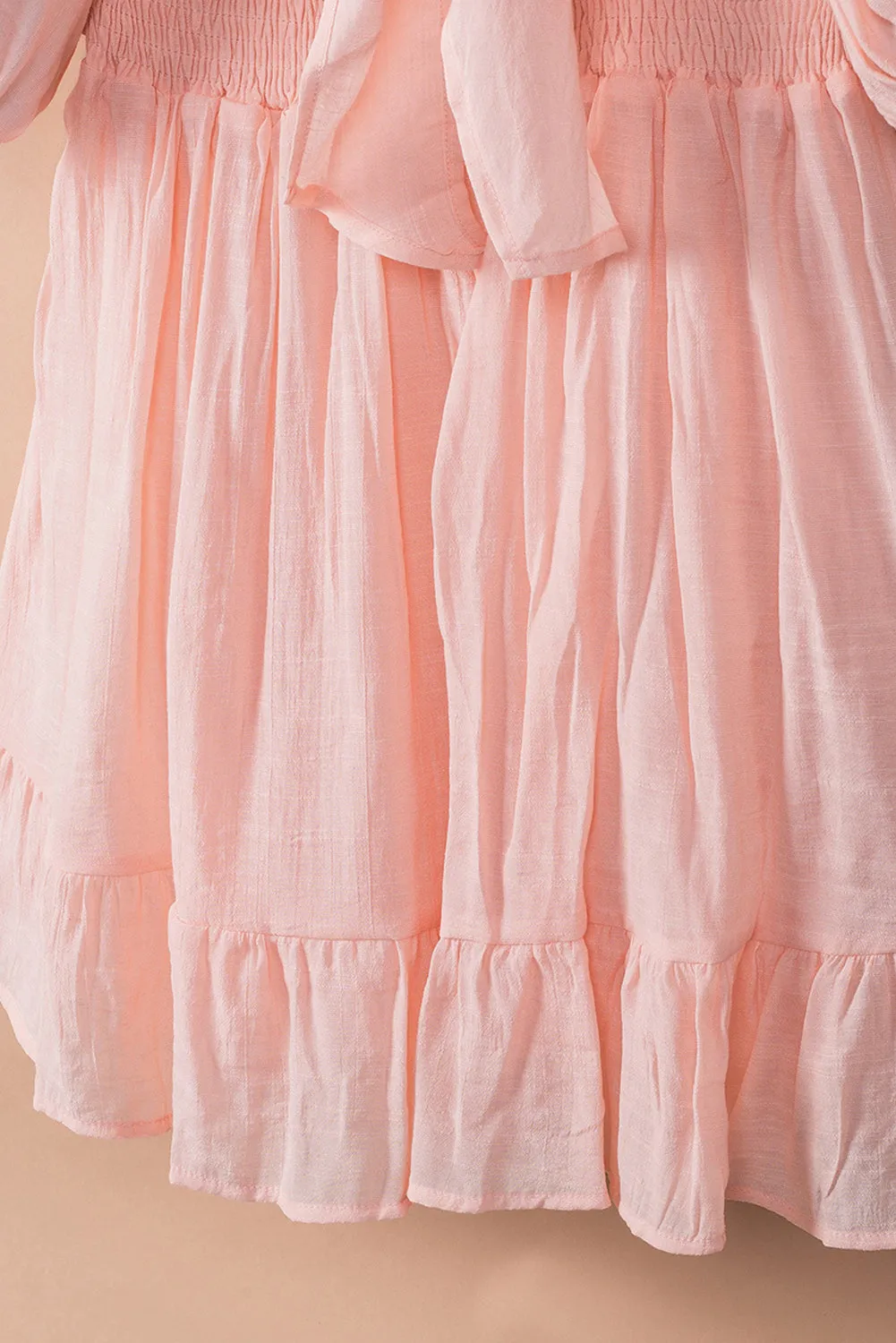 Bow Knot Square Neck Ruffled High Waist Mini Dress