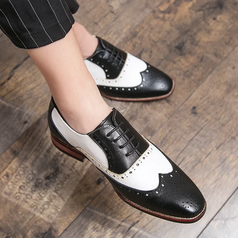 British Style Hit Color Lace-Up Brogues Low-Cut Personality Men's Shoes Trend