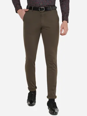 Brown Solid Slim Fit Club Wear Trouser | JB Studio