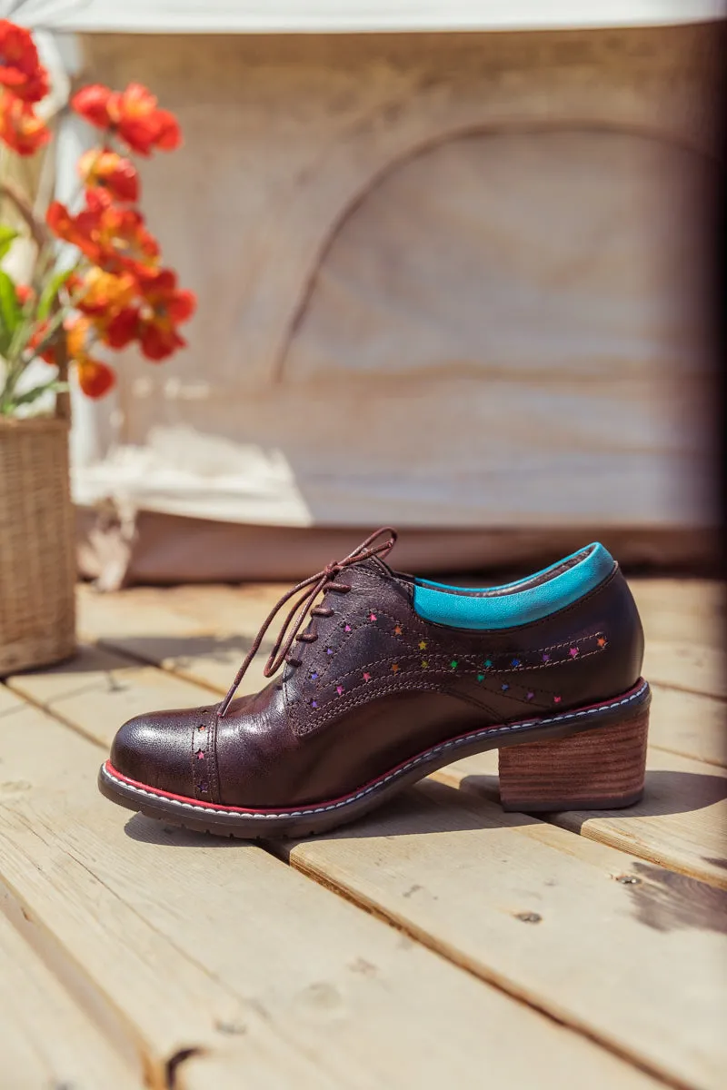 Brown Star Embossed Leather Brogues Oxford