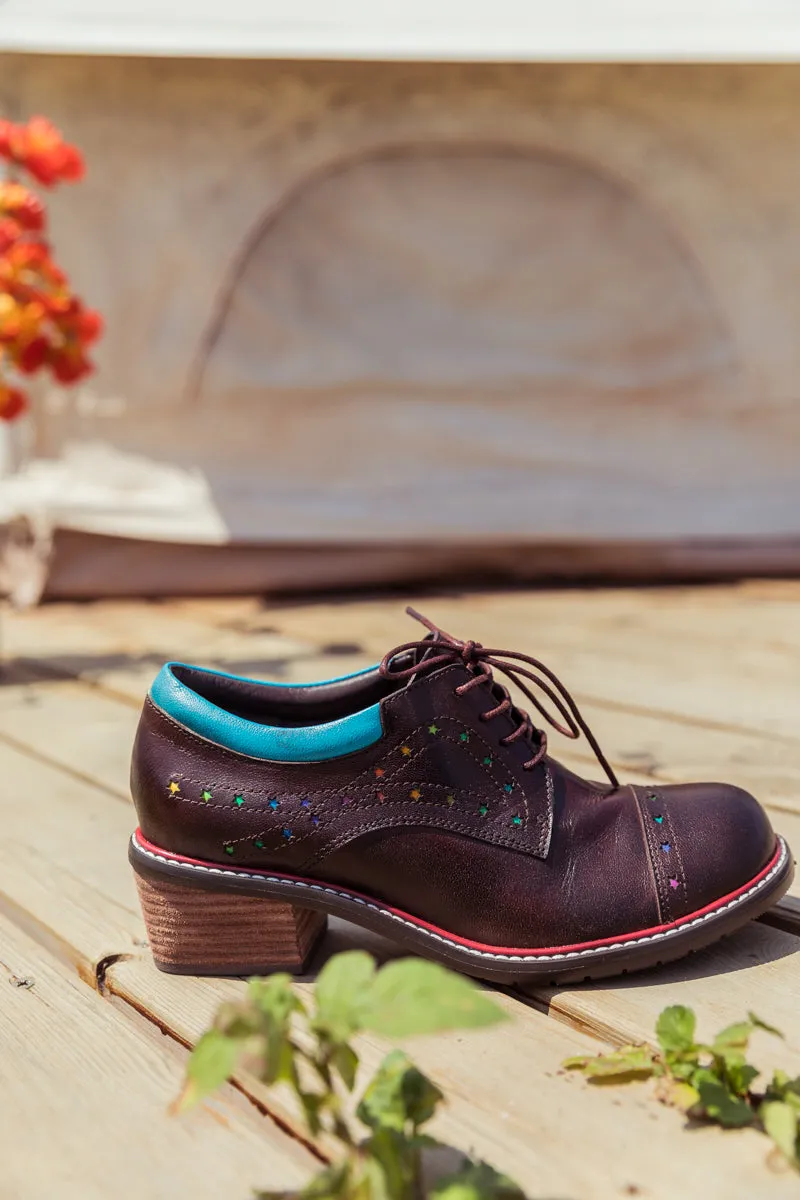Brown Star Embossed Leather Brogues Oxford