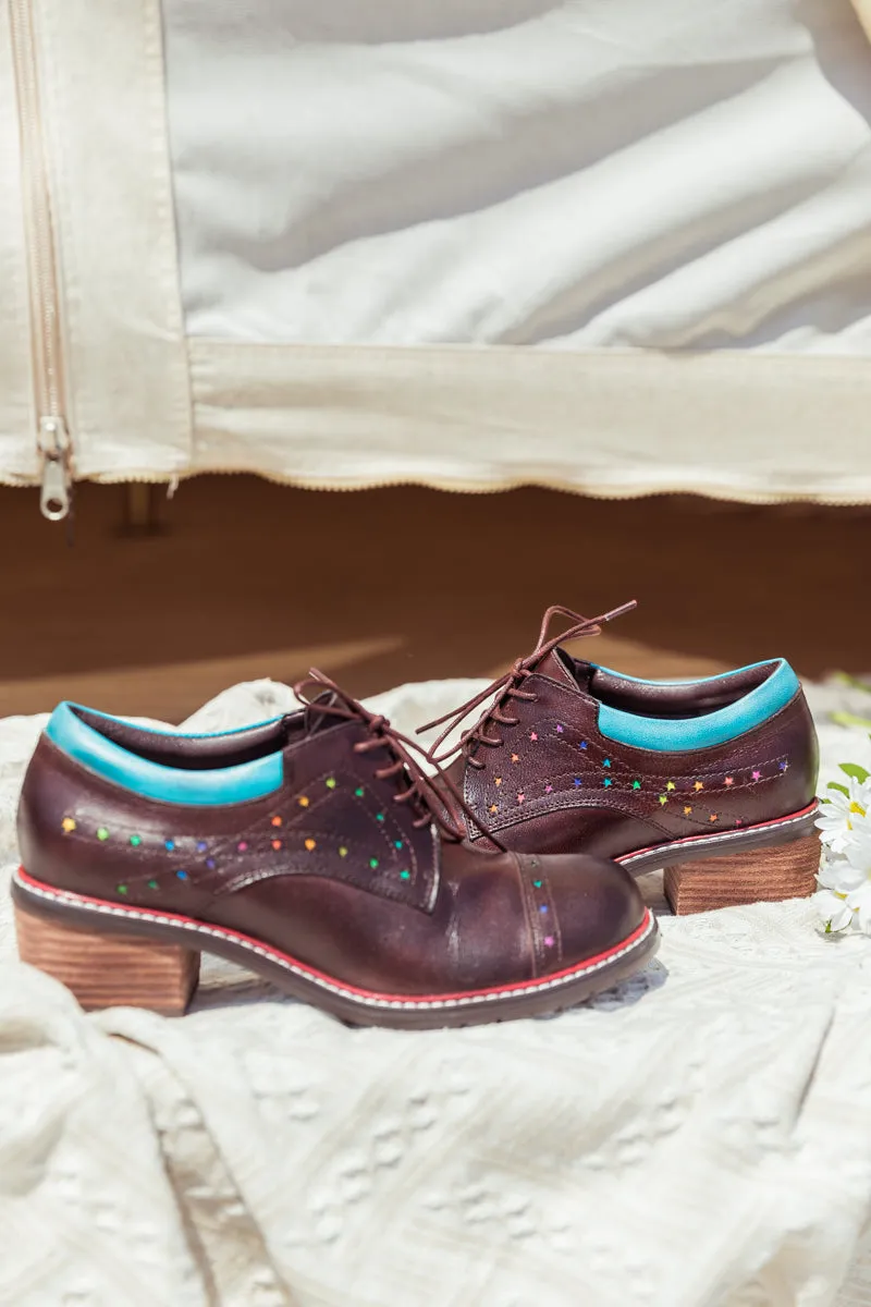 Brown Star Embossed Leather Brogues Oxford