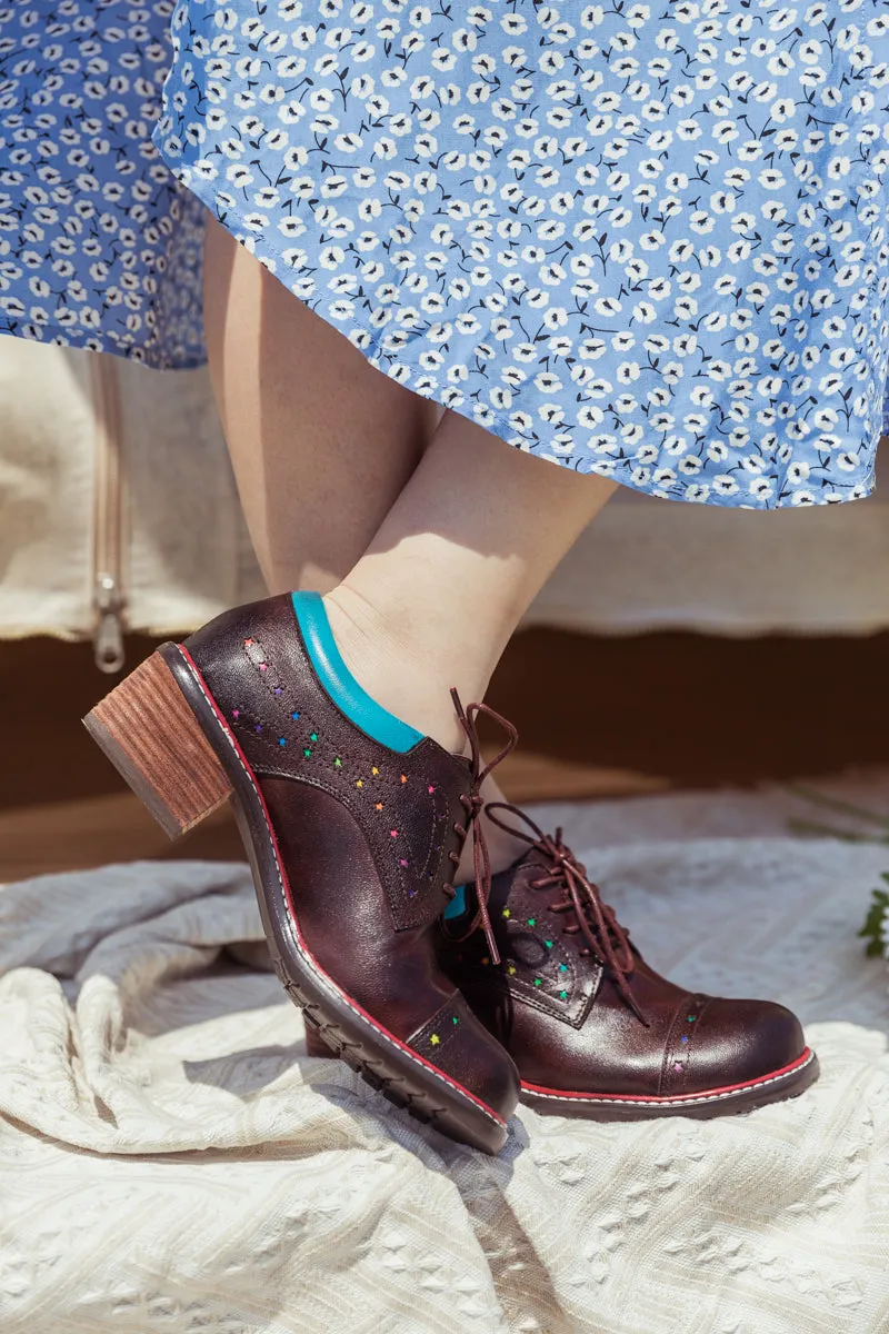 Brown Star Embossed Leather Brogues Oxford
