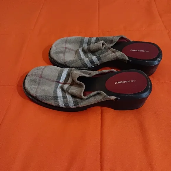 Burberry Sandals Womens 35 wooden clogs classic nova check plaid print size 5