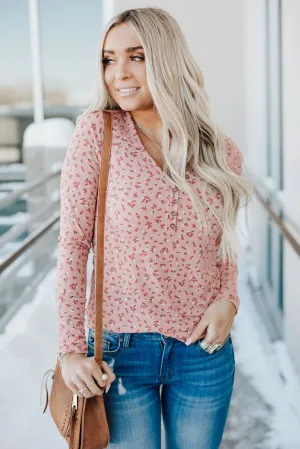 Button V Neck Long Sleeve Floral Top