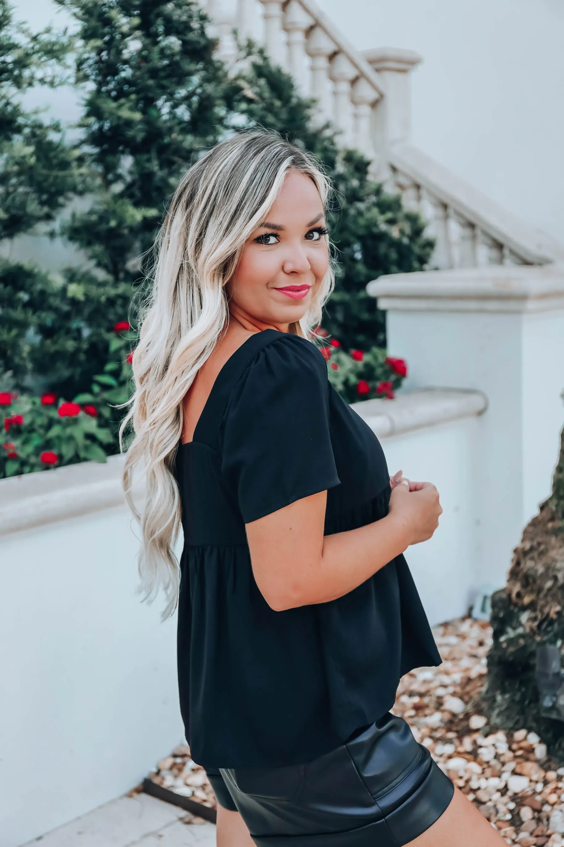 Carmen Babydoll Blouse - Black