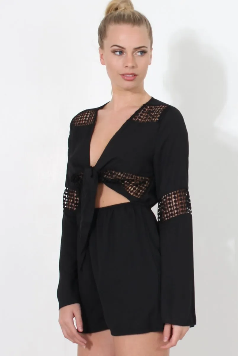 Carson Black Crochet Detail Playsuit