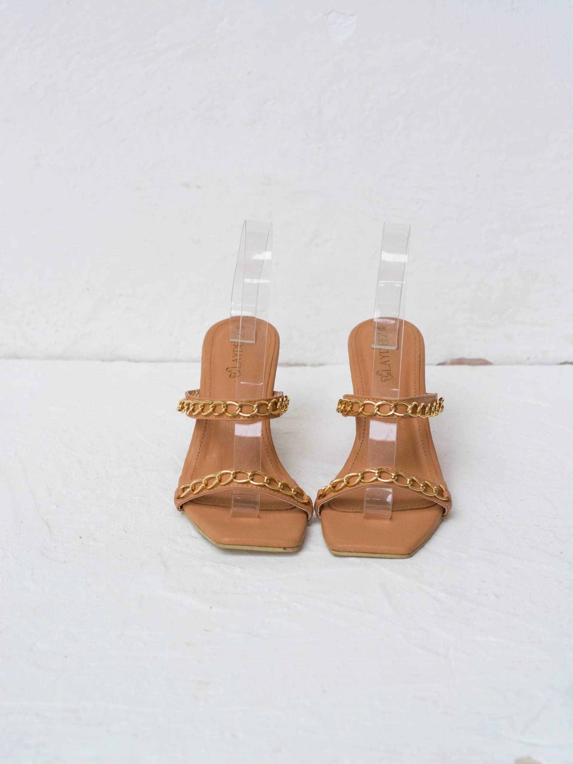 Chained Dual Strap Block Heels