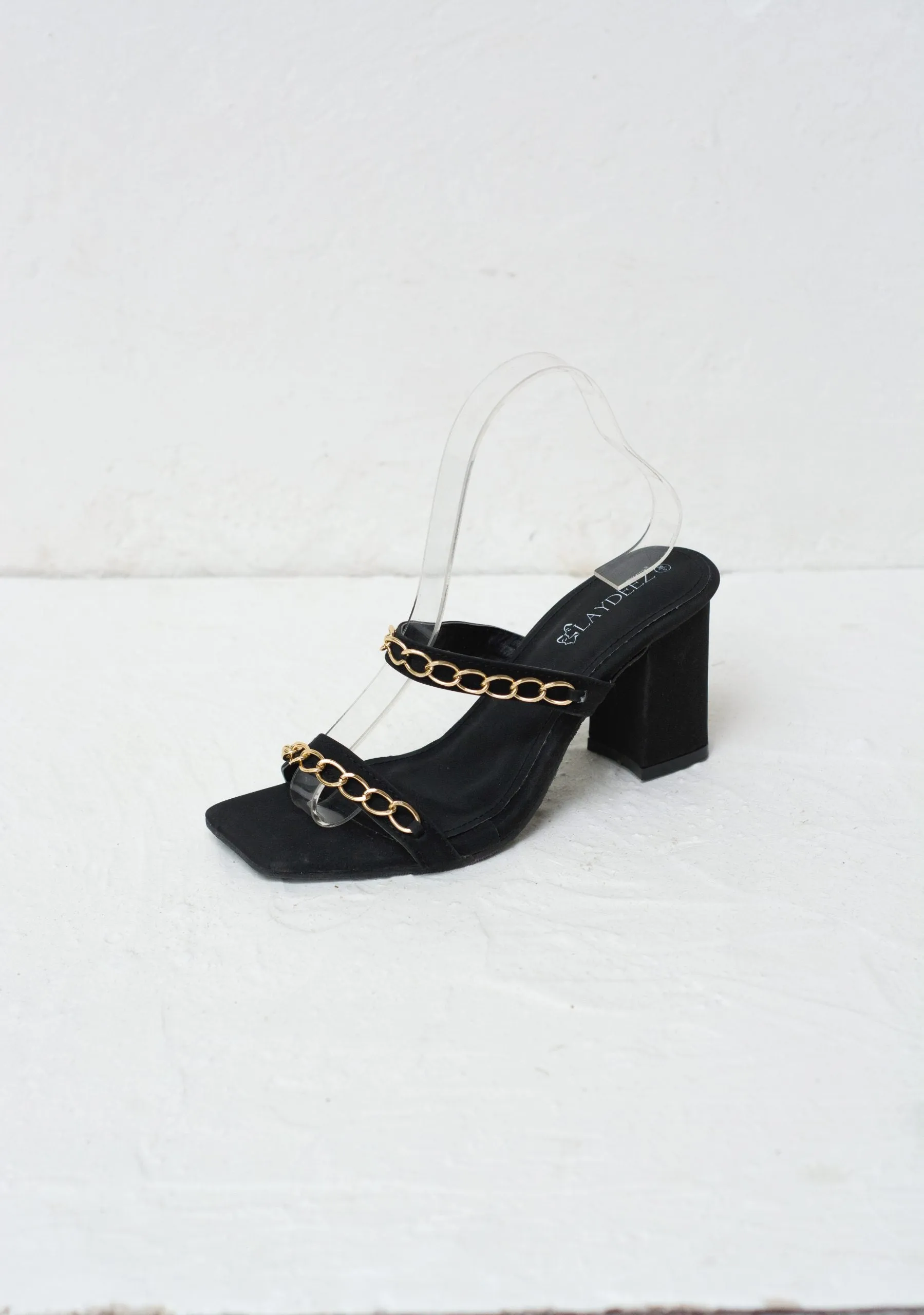 Chained Dual Strap Block Heels