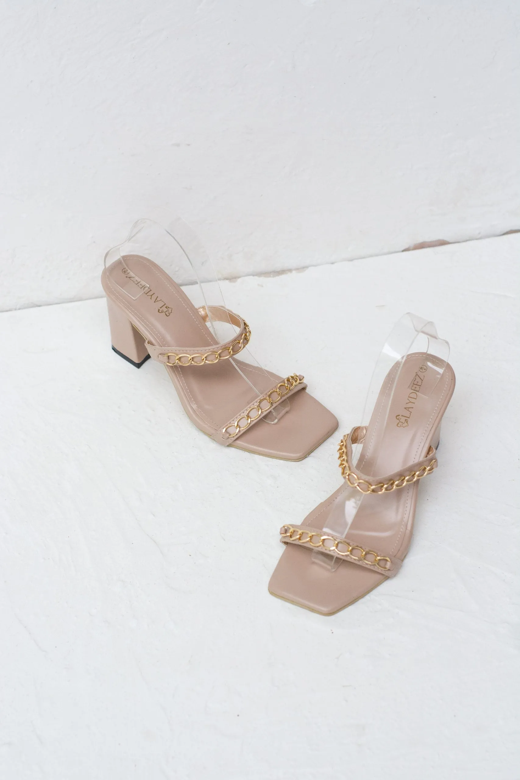 Chained Dual Strap Block Heels