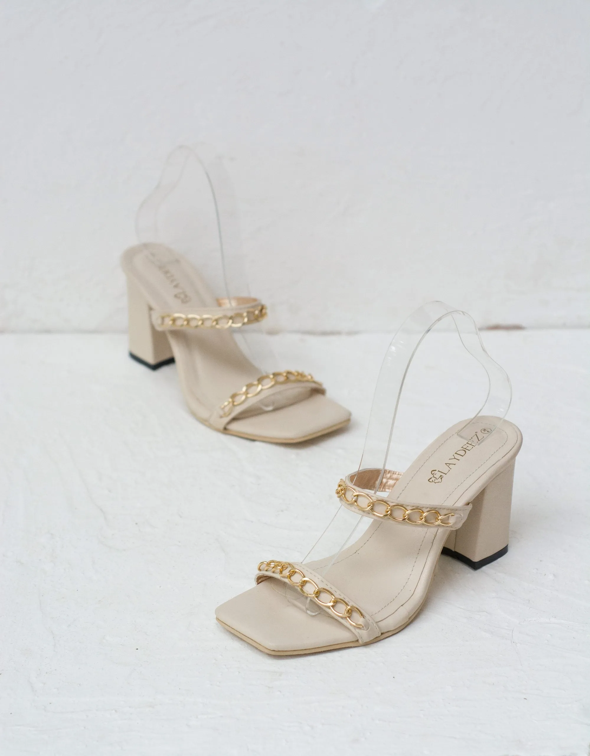 Chained Dual Strap Block Heels