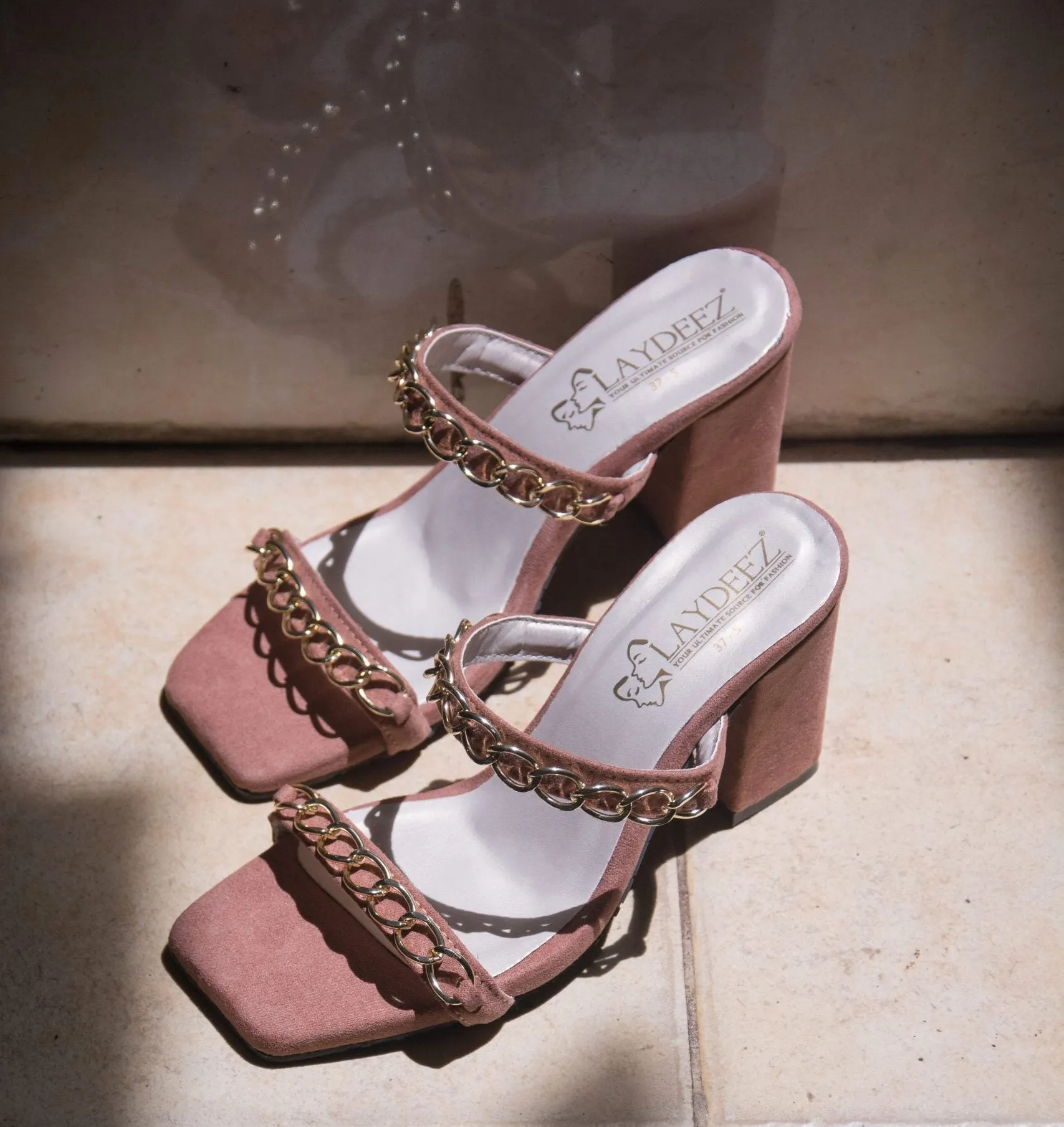 Chained Dual Strap Block Heels
