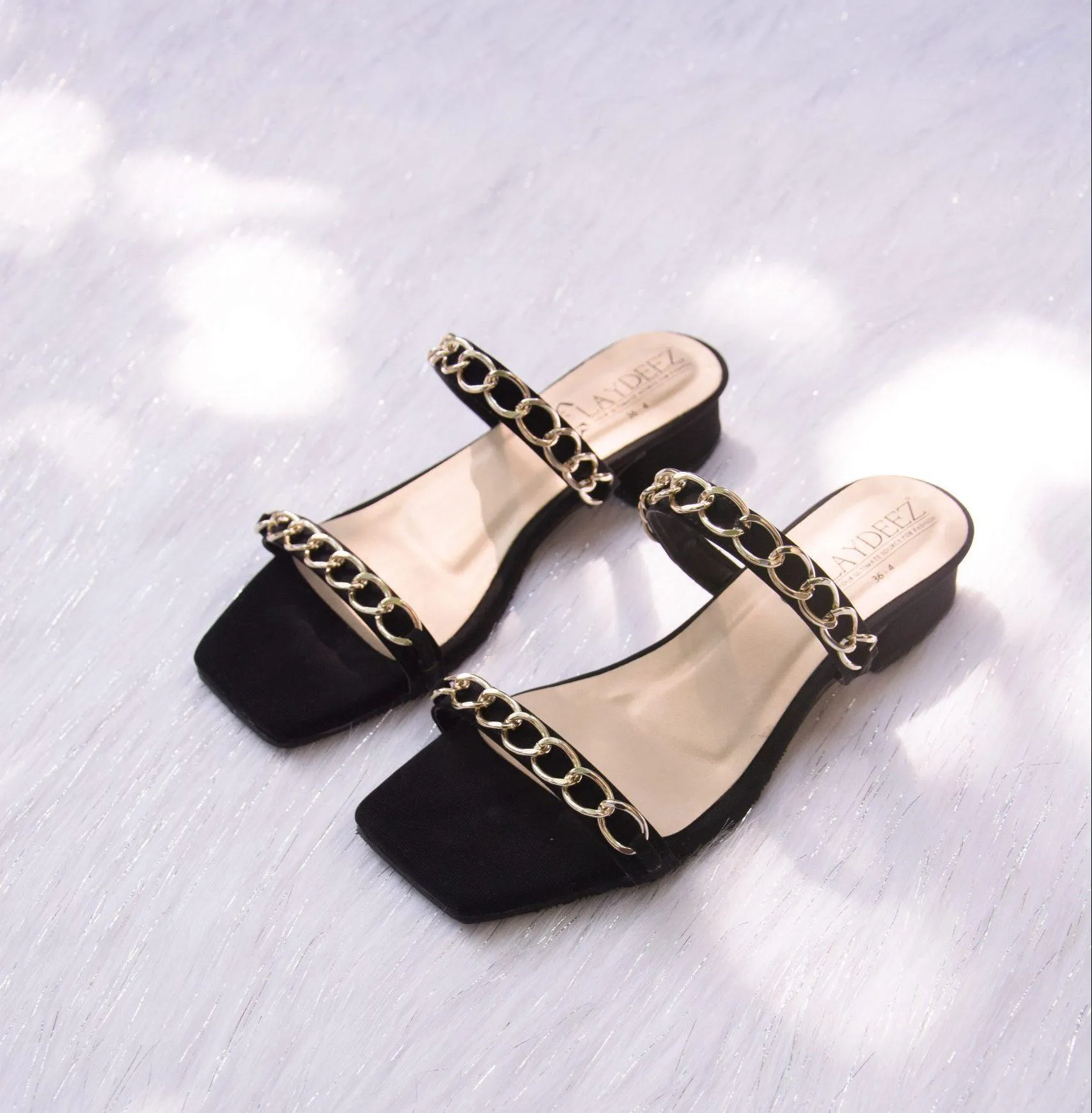 Chained Dual Strap Block Heels