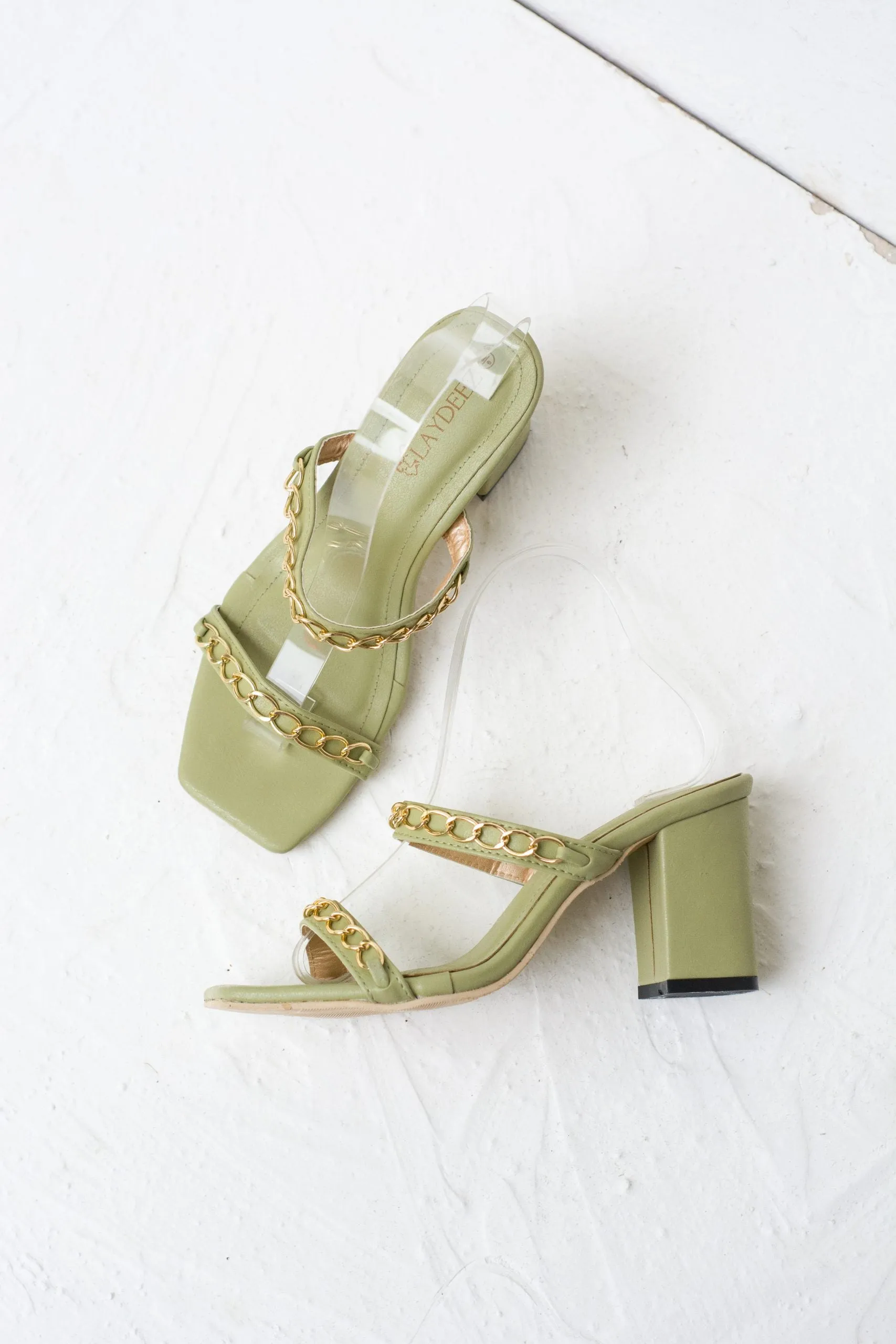 Chained Dual Strap Block Heels