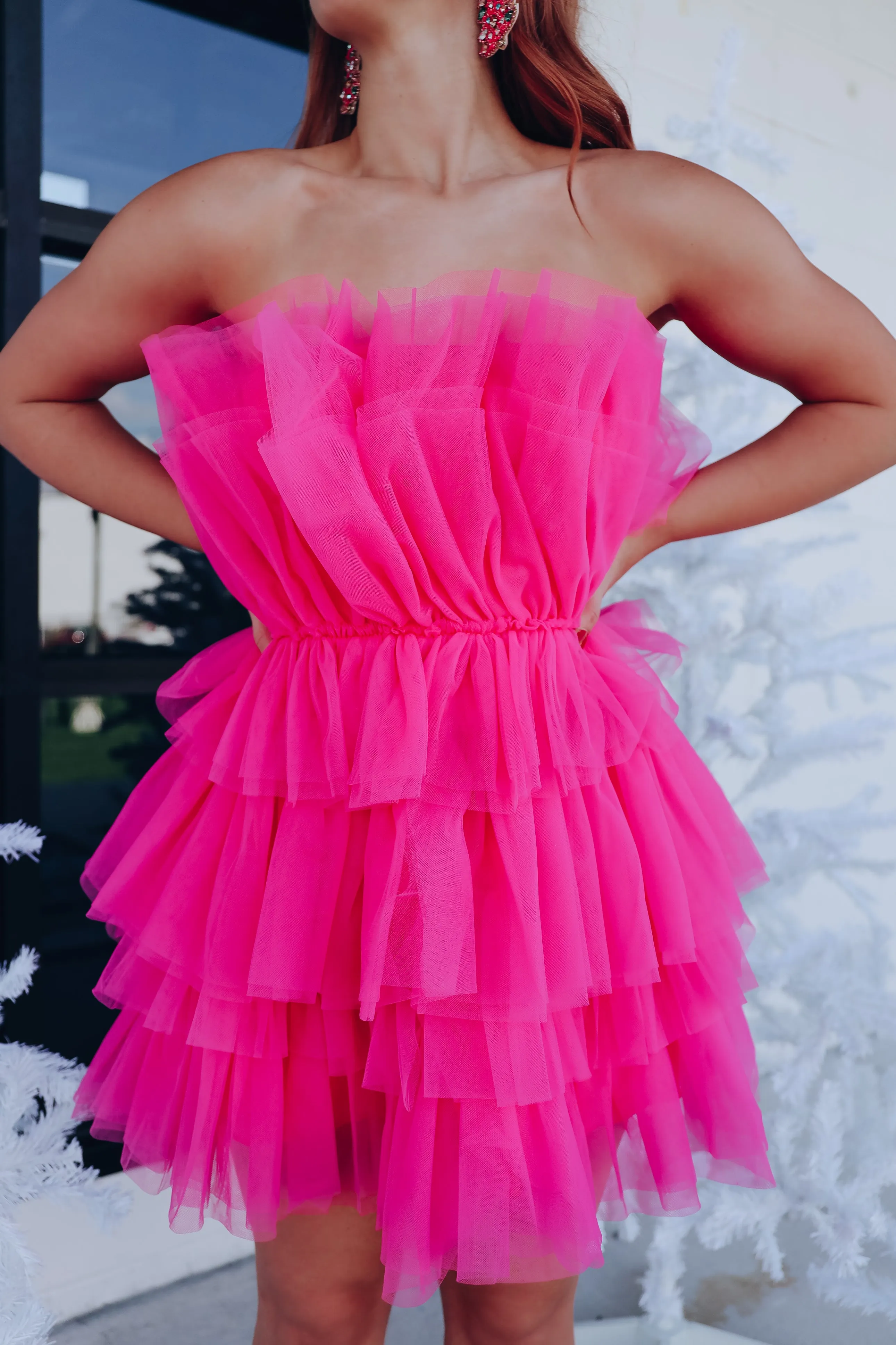 Champagne Problems Tulle Mini Dress - Hot Pink