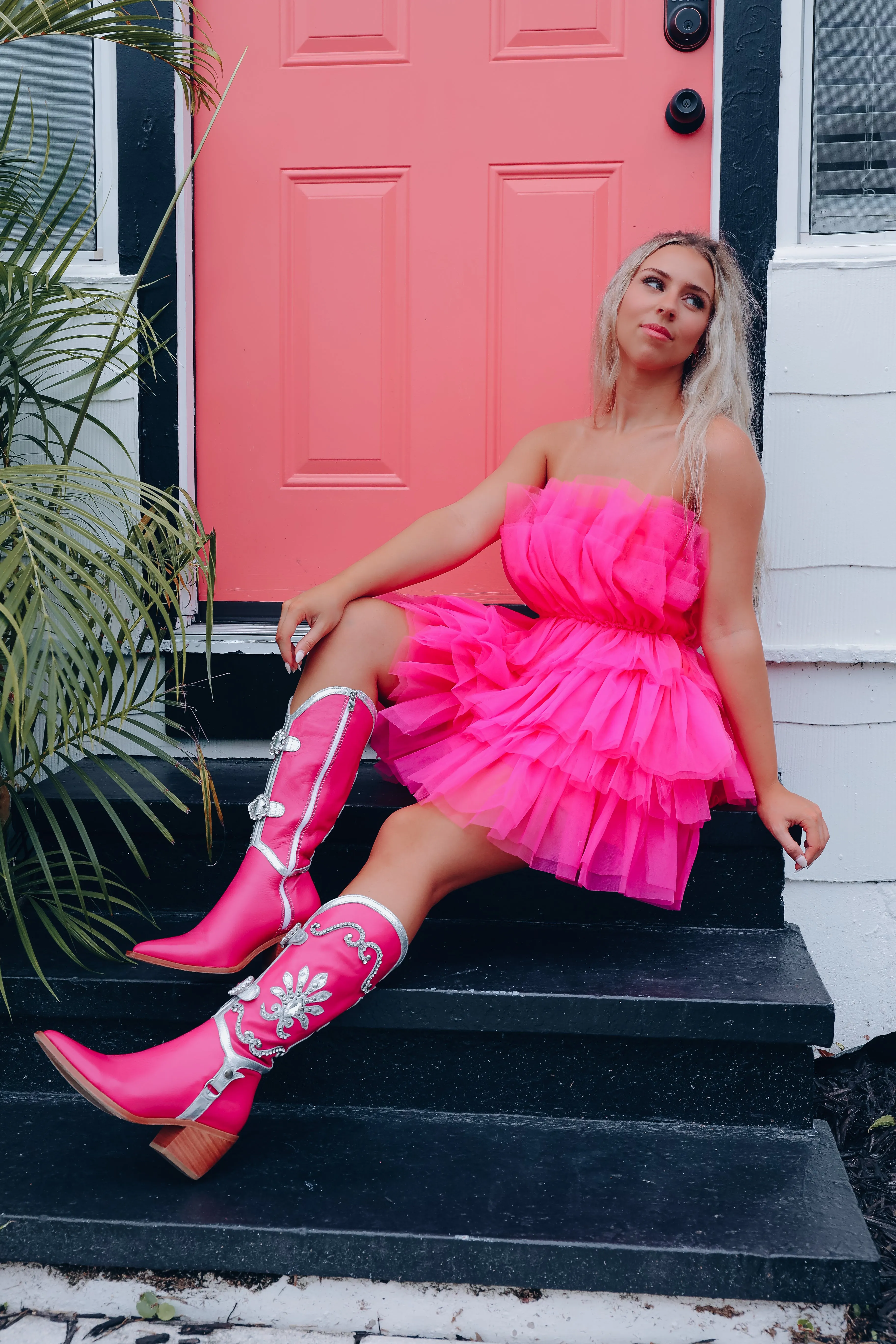 Champagne Problems Tulle Mini Dress - Hot Pink
