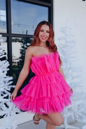 Champagne Problems Tulle Mini Dress - Hot Pink