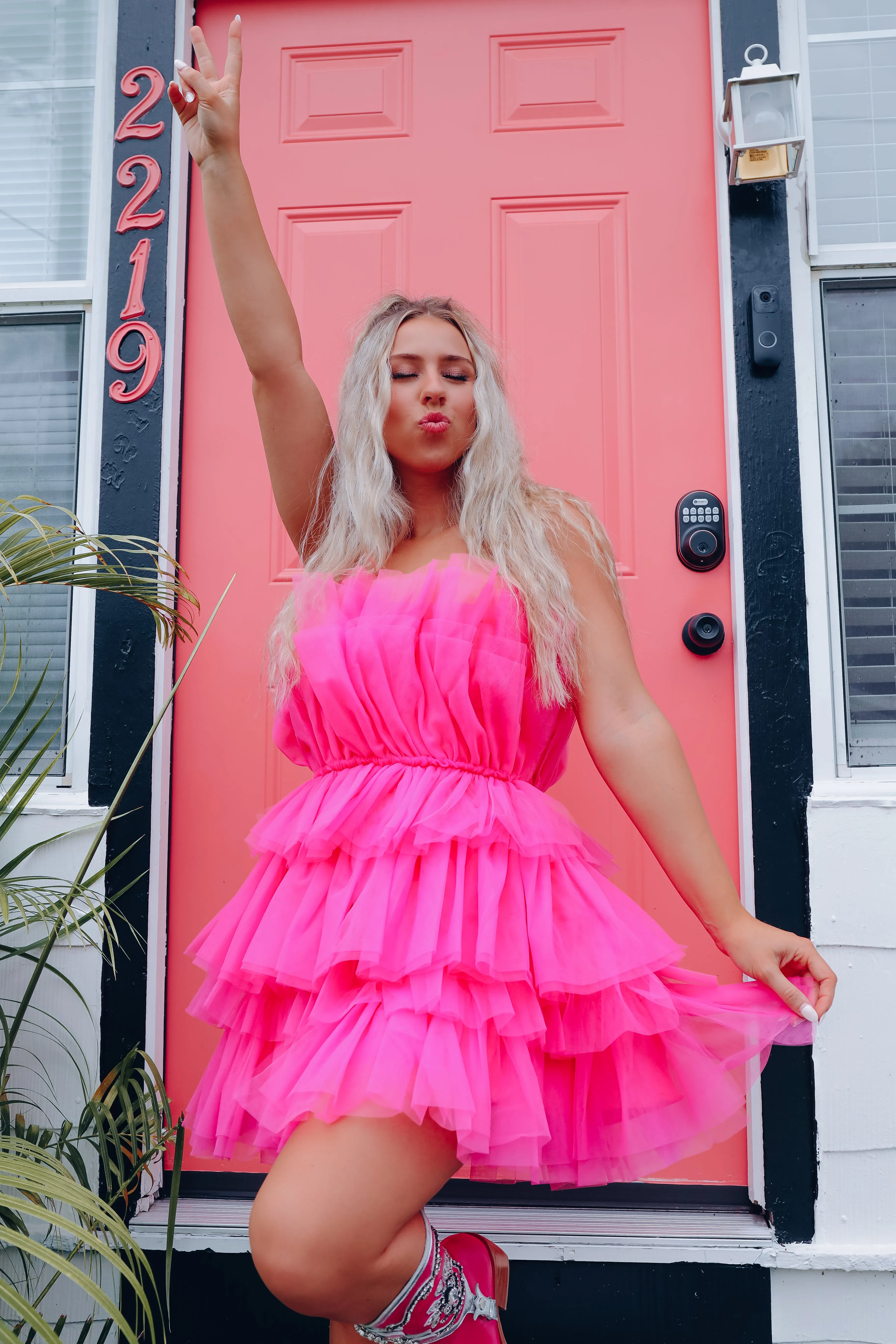 Champagne Problems Tulle Mini Dress - Hot Pink