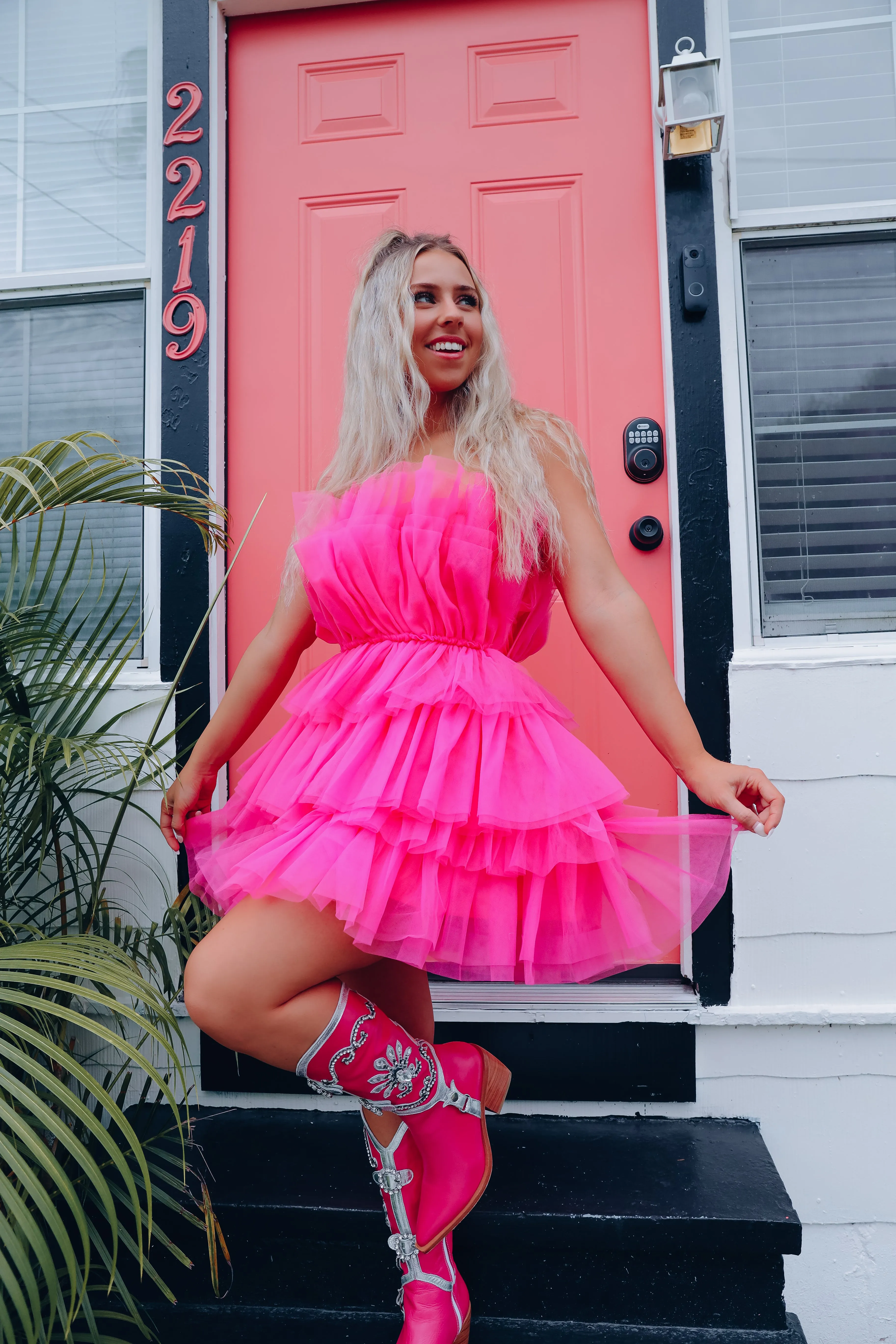 Champagne Problems Tulle Mini Dress - Hot Pink