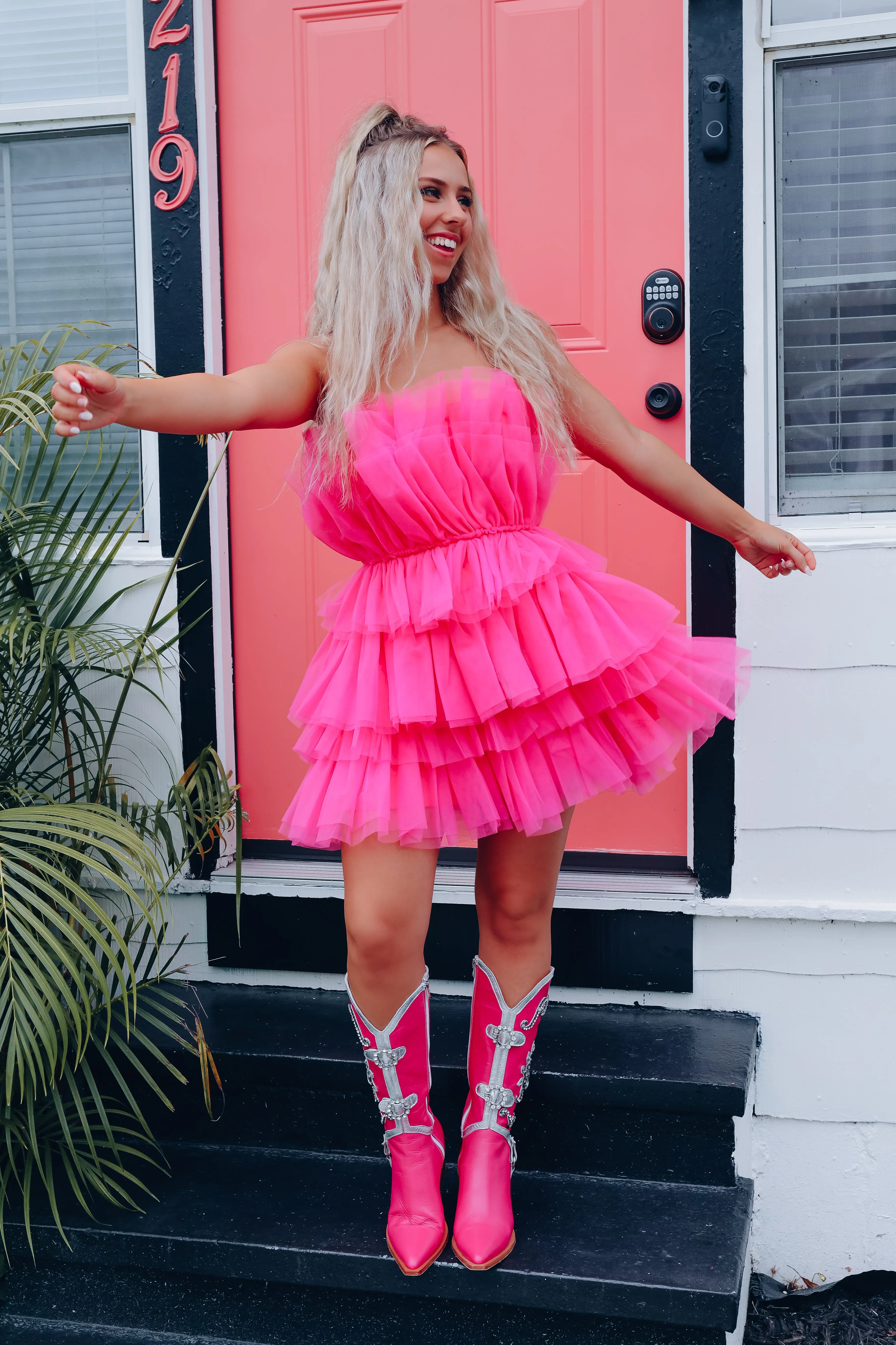 Champagne Problems Tulle Mini Dress - Hot Pink