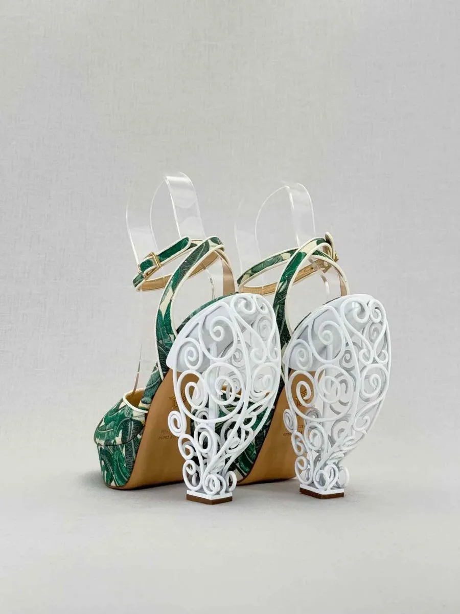CHARLOTTE OLYMPIA Green & White Heeled Sandals 38