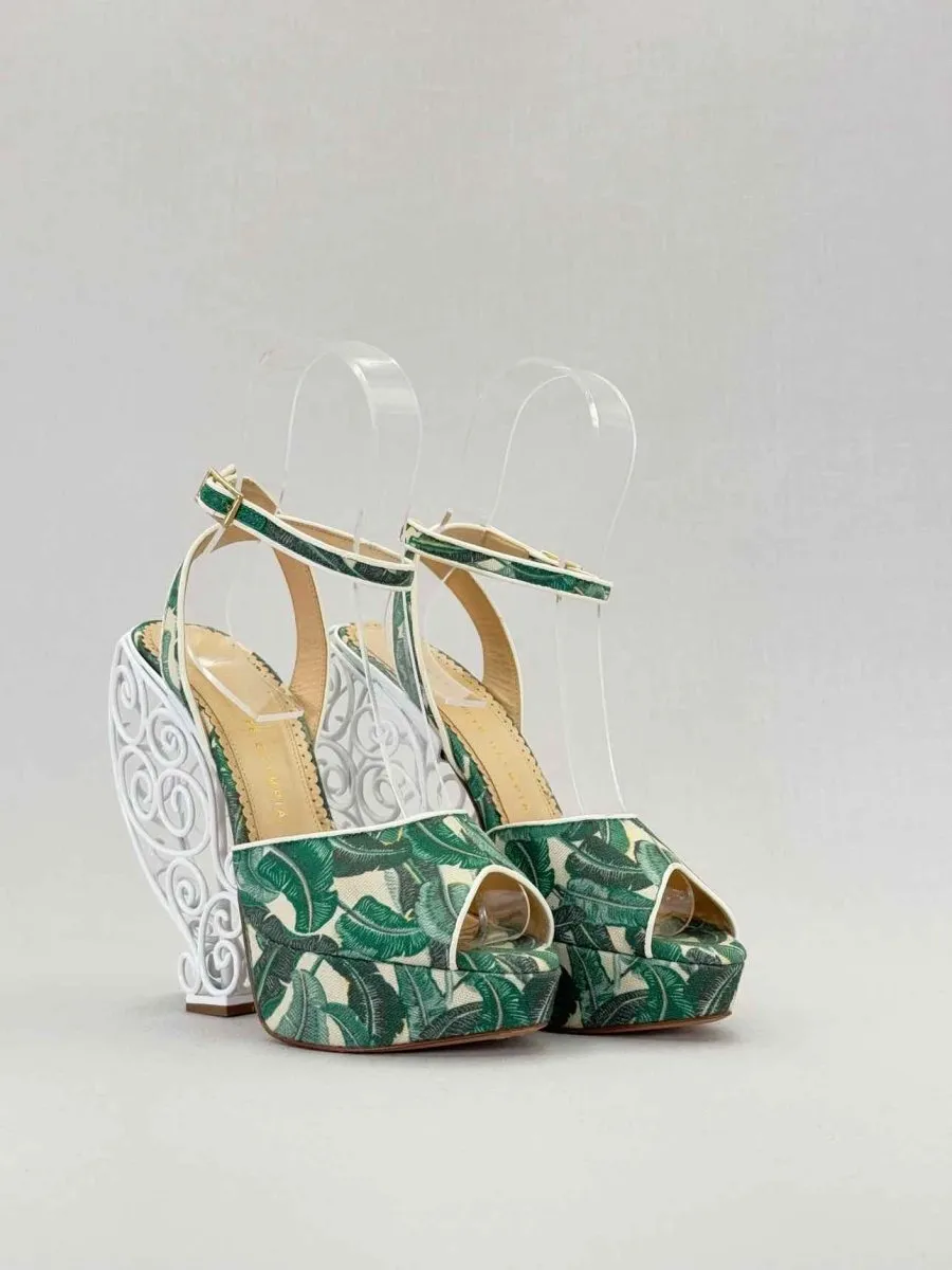 CHARLOTTE OLYMPIA Green & White Heeled Sandals 38