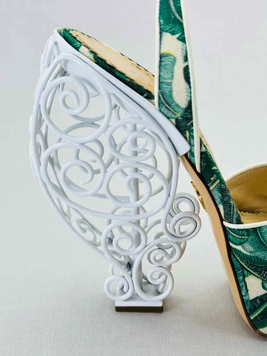CHARLOTTE OLYMPIA Green & White Heeled Sandals 38