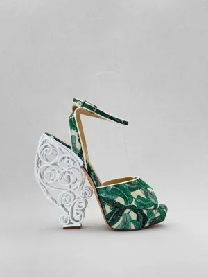 CHARLOTTE OLYMPIA Green & White Heeled Sandals 38