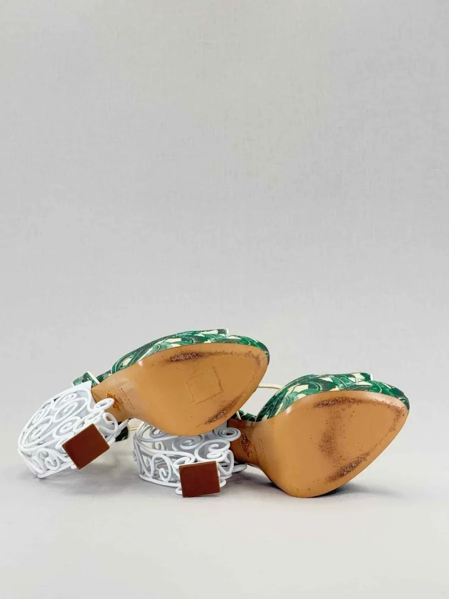 CHARLOTTE OLYMPIA Green & White Heeled Sandals 38