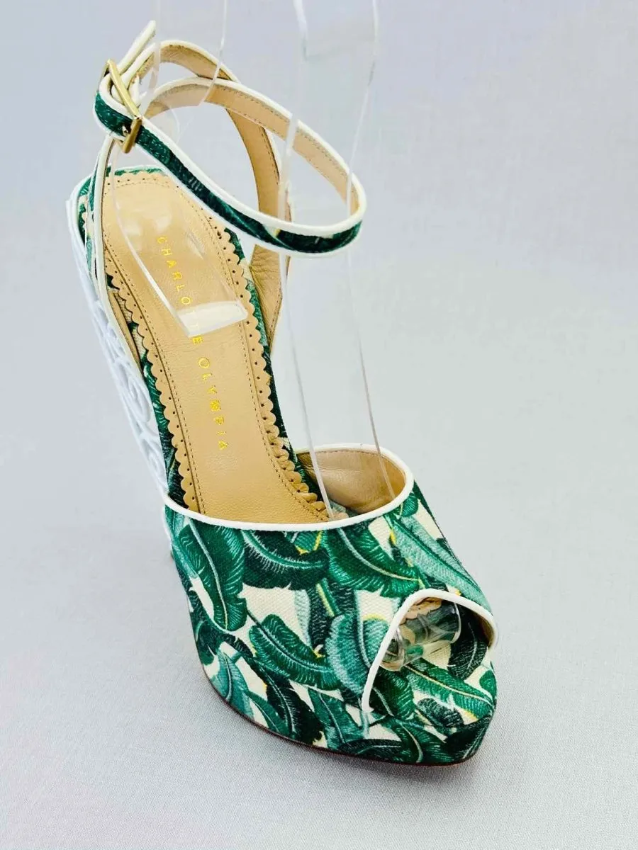 CHARLOTTE OLYMPIA Green & White Heeled Sandals 38