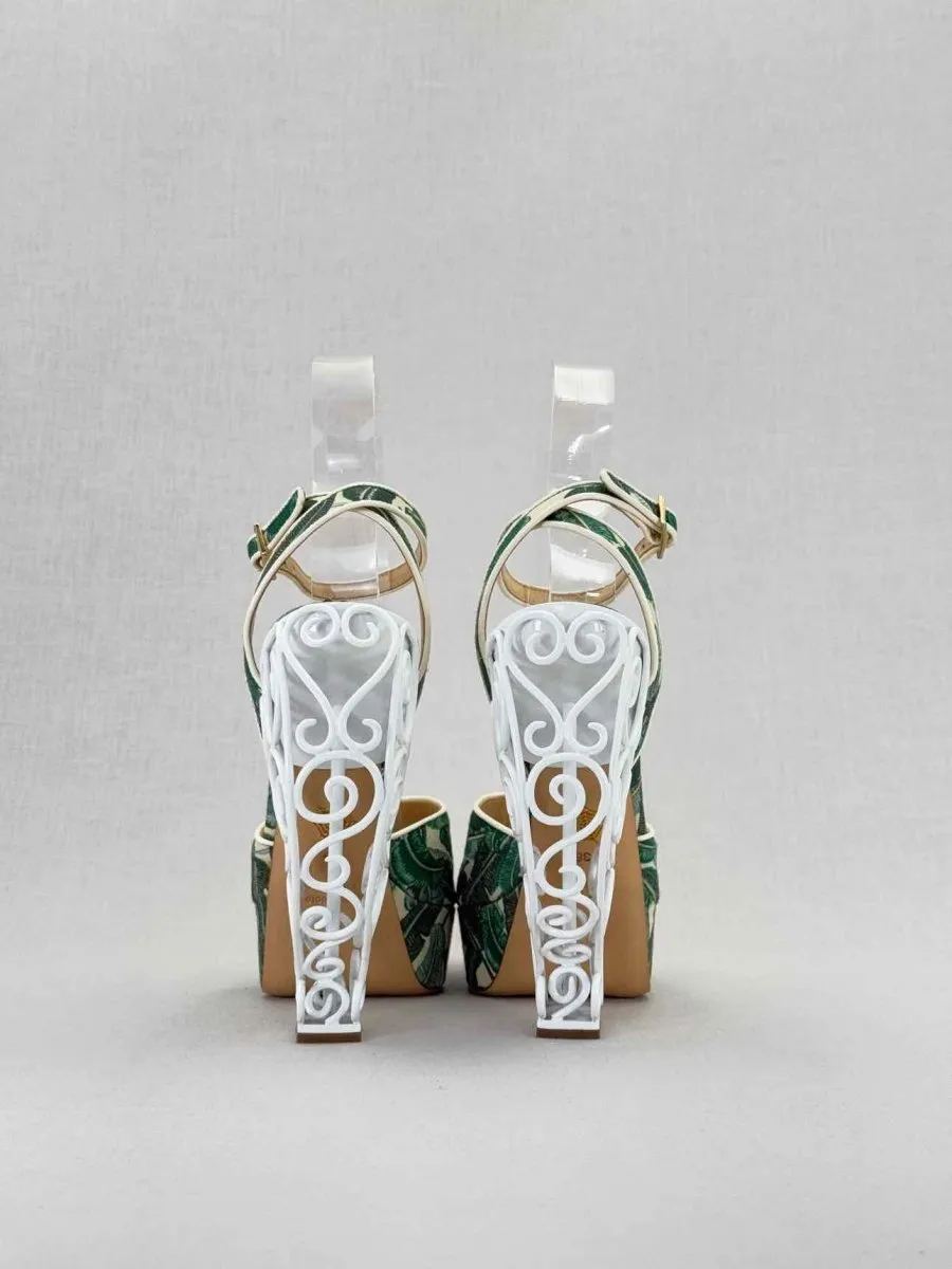 CHARLOTTE OLYMPIA Green & White Heeled Sandals 38