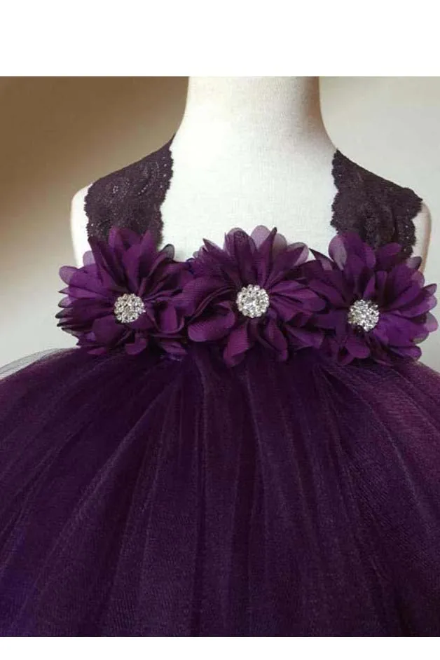 Charming Cute A-Line Tulle Flower Girl Dresses With Hand-made Flowers OHR040