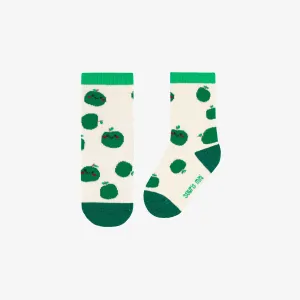 Chaussettes crème avec pommes vertes, bébé || Cream socks with green apples, baby