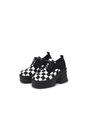 Chess Pattern Upper Suede Chunky Heel Oxford
