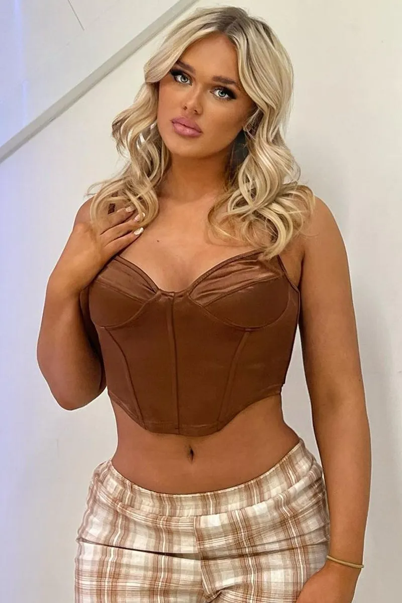 Chocolate Cupped Corset Crop Top - Dixie