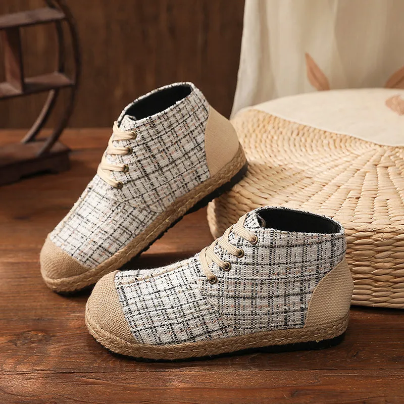 Classic Metallic Plaid Hi-Top Sneakers Espadrilles - Cactus Rose