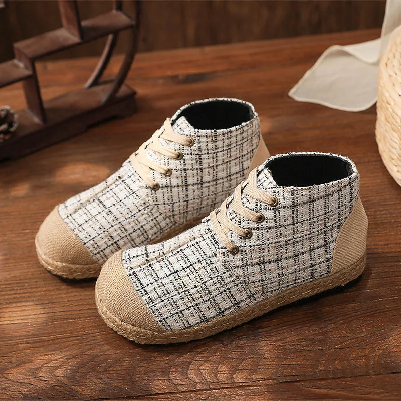 Classic Metallic Plaid Hi-Top Sneakers Espadrilles - Cactus Rose