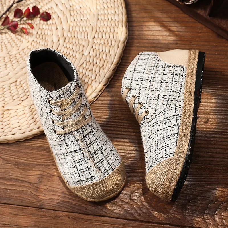 Classic Metallic Plaid Hi-Top Sneakers Espadrilles - Cactus Rose