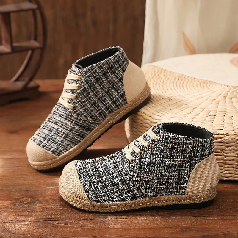 Classic Metallic Plaid Hi-Top Sneakers Espadrilles - Cactus Rose